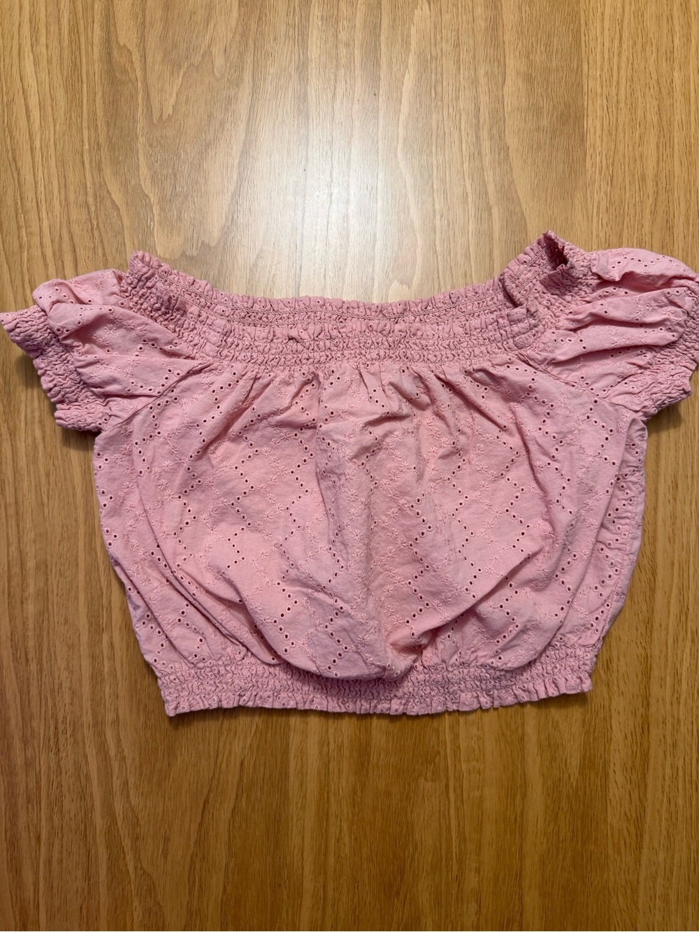 H&M Dusty Rose Eyelet Off-Shoulder Crop Top
